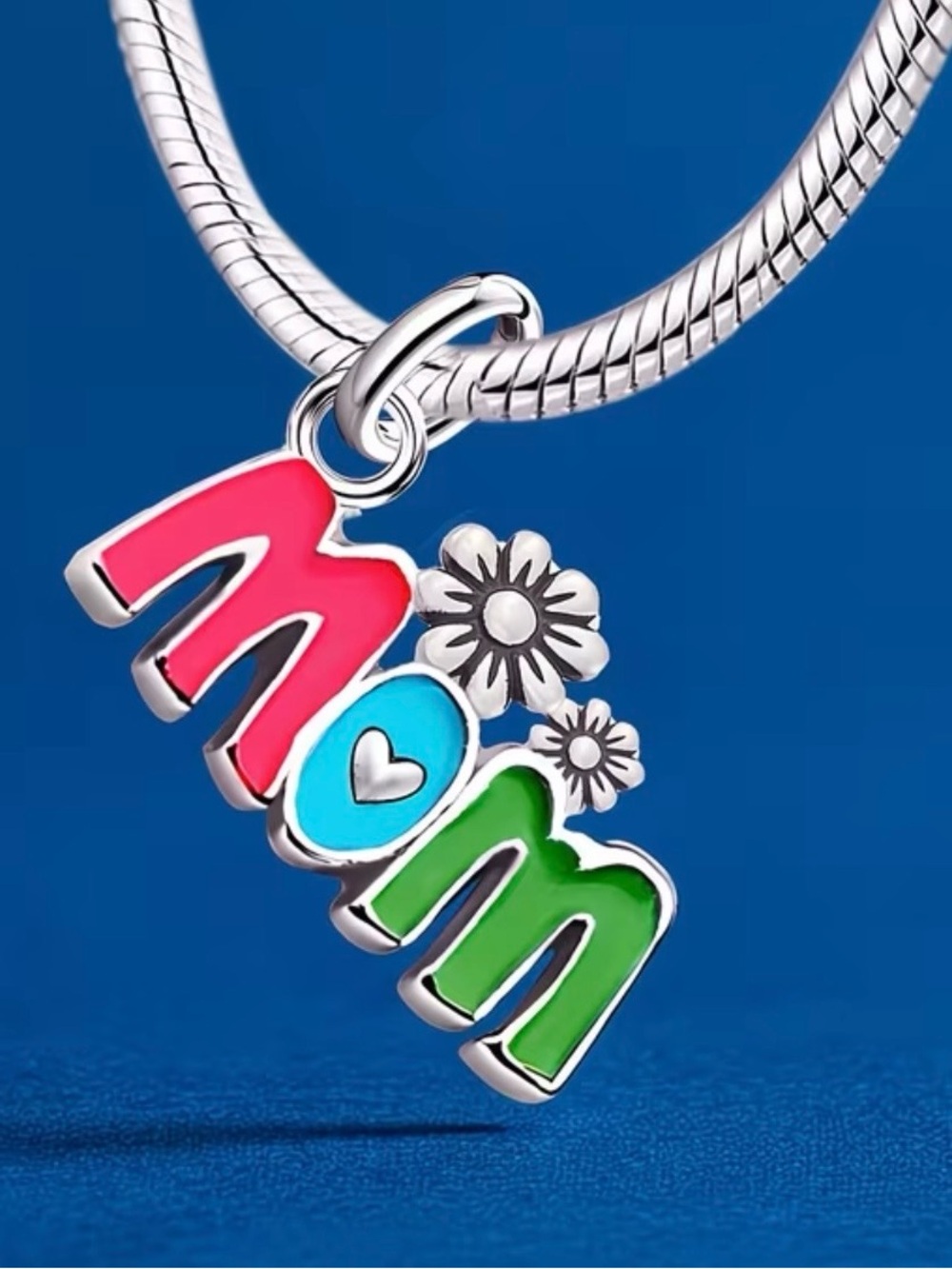 Sterling Silver Colorful "Mom" Charm Prndent